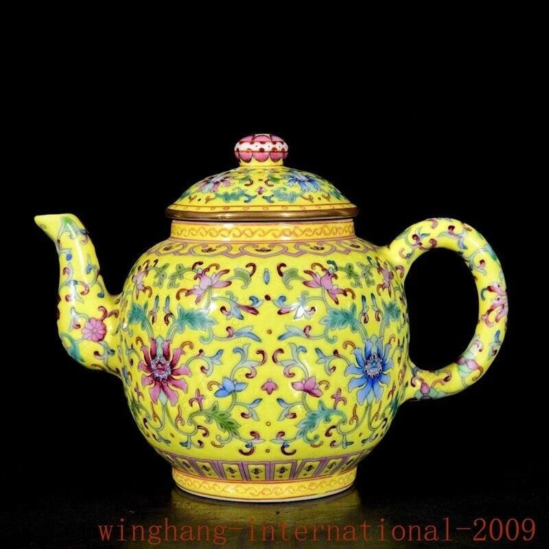 6.8"China Qing Dynasty enamel porcelain flowers pattern Tea makers Tea Pot