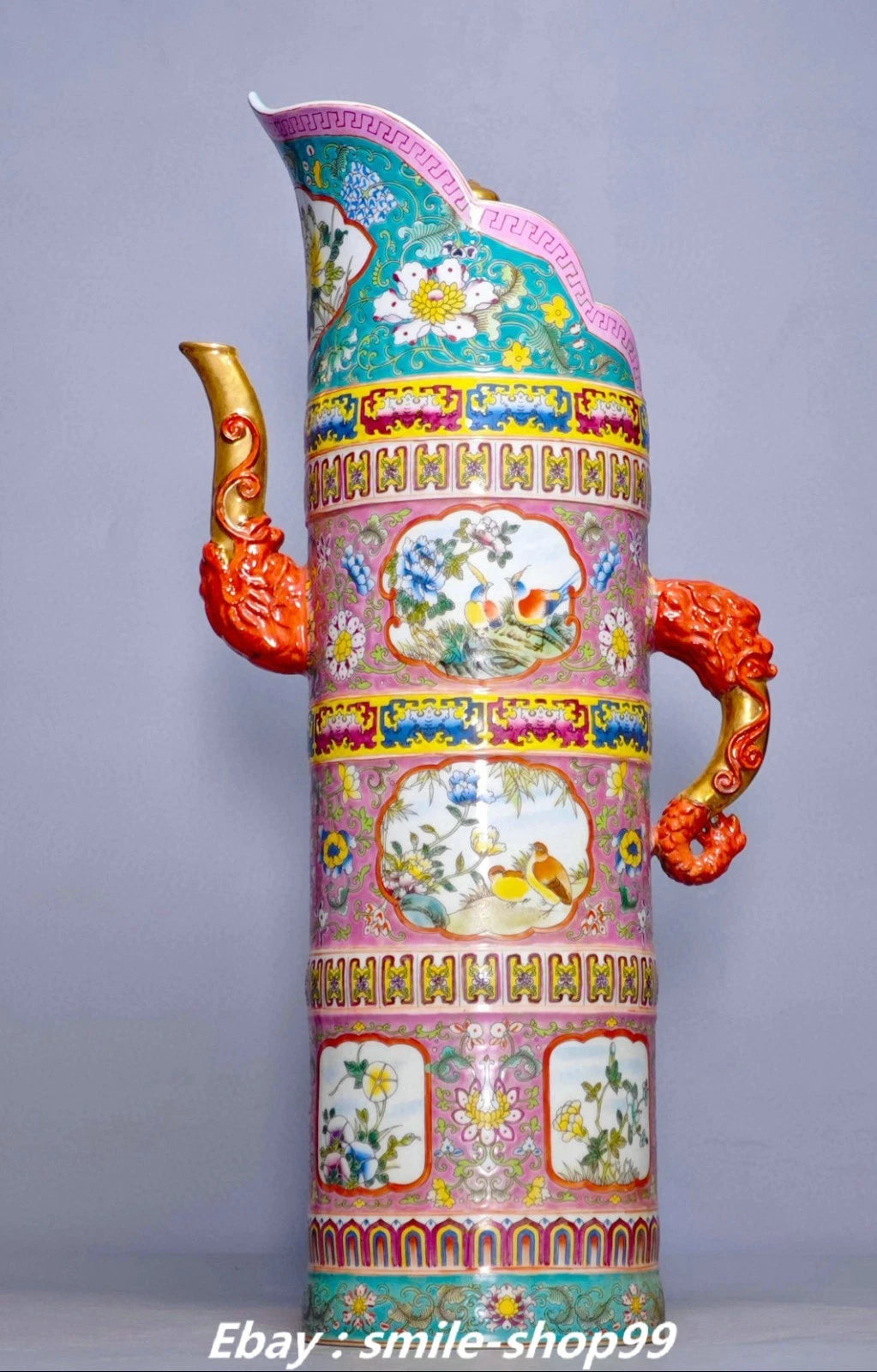 20.4" Yongzheng Enamel Colour Porcelain Gilt Flower Bird Wine Tea Pot Flagon | eBay