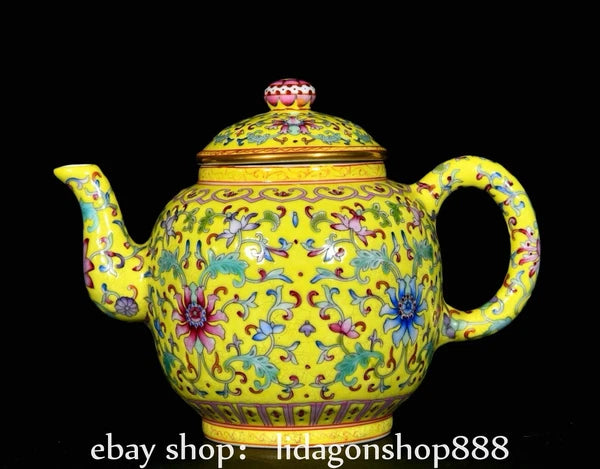 6.8" Qing Yongzheng Marked Enamel Porcelain Flower Leaf Pattern Wine Tea Pot