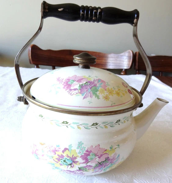 1981 Enamel M. Kamenstein Teapot -- Beautiful Floral Design