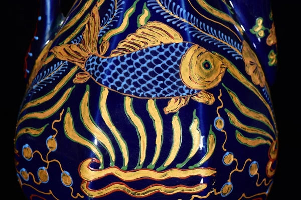 12.4" Cloisonne enamel porcelain Sea grass fish statue Flagon Tea makers Tea Pot