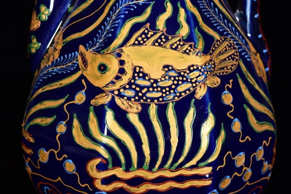 12.4" Cloisonne enamel porcelain Sea grass fish statue Flagon Tea makers Tea Pot