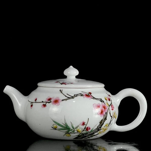 6.3" Chinese Enamel Porcelain HandPainte Exquisite Flowers&Plants Teapots