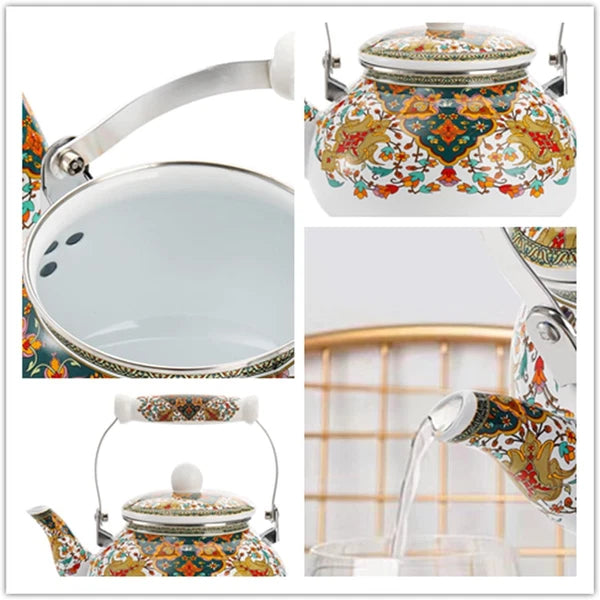 2.6 Quart Enamel Tea Kettle Stovetop Vintage Anti Rust Teapot Enameled Teakettle