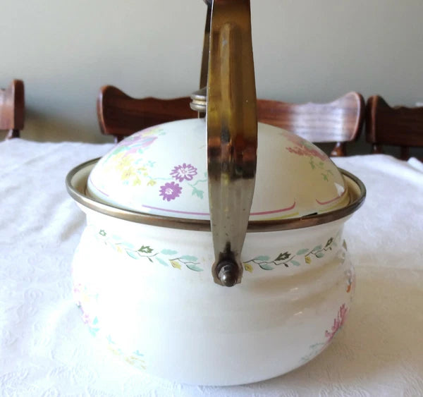 1981 Enamel M. Kamenstein Teapot -- Beautiful Floral Design