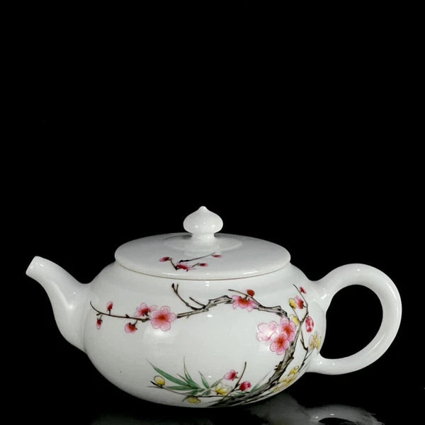 6.3" Chinese Enamel Porcelain HandPainte Exquisite Flowers&Plants Teapots