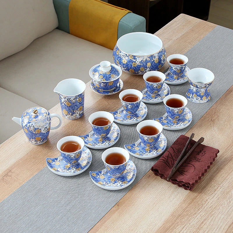 Complete Tea Set Porcelain Tea Pot Color Enamel Craft Tea Cup Mat Saucer Gaiwan