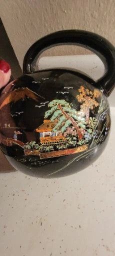 HTF VINTAGE PORCELAIN HANDLED BLK ENAMEL JAPANESE SOY SAUCE TEAPOT CORK RARE | eBay