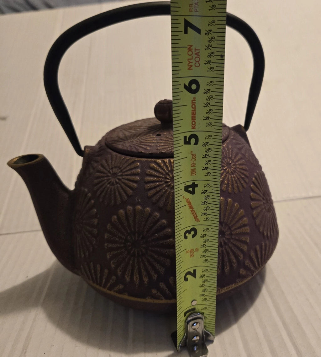 Purple and Gold Flower Cast Iron Teapot Black Enamel Interior 5.5 in | eBay