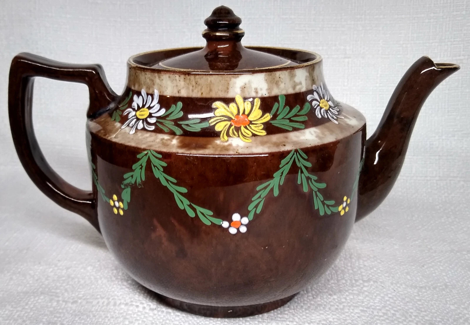 Vintage England Tea Pot BROWN GOLD TEAPOT Enameled Flowers 5" | eBay