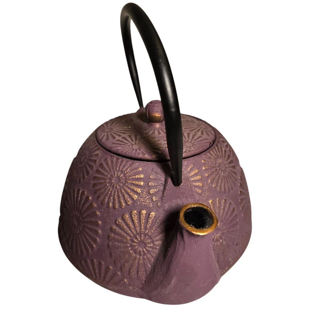 Purple and Gold Flower Cast Iron Teapot Black Enamel Interior 5.5 in | eBay