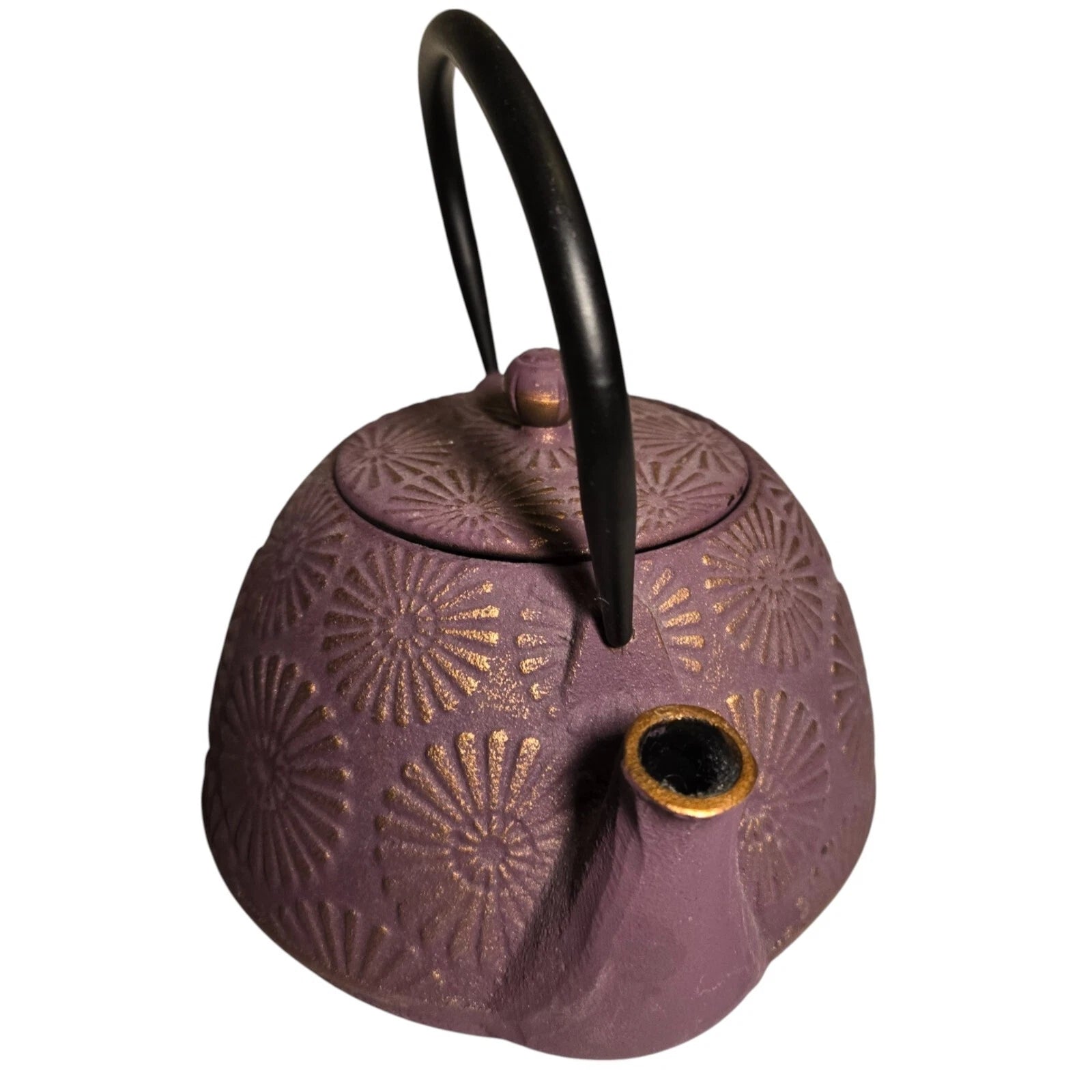Purple and Gold Flower Cast Iron Teapot Black Enamel Interior 5.5 in | eBay