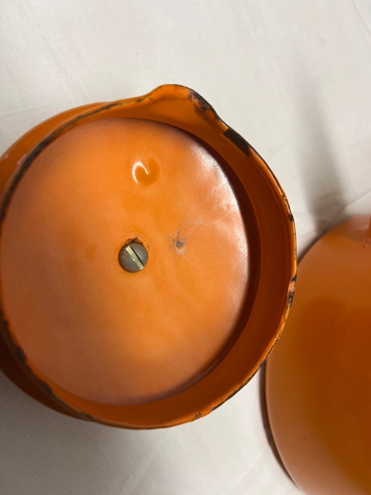 Huta Selesia Vintage enamelware teapot orange with lid made in Poland