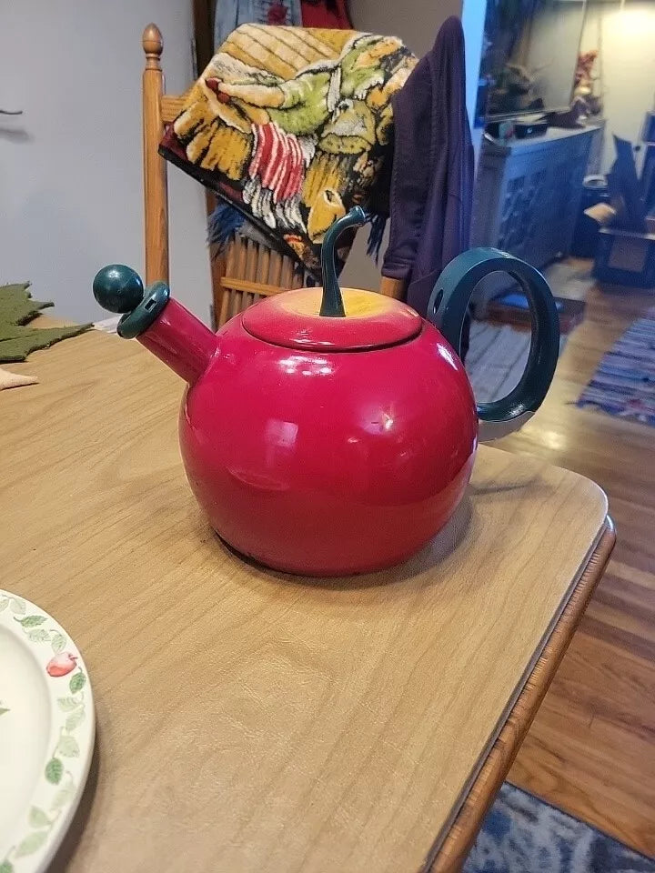 Vintage COPCO Enamel Metal Red Apple Teapot Kettle | eBay