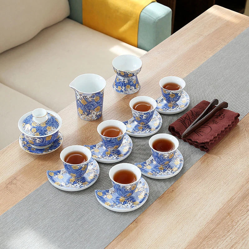 Complete Tea Set Porcelain Tea Pot Color Enamel Craft Tea Cup Mat Saucer Gaiwan