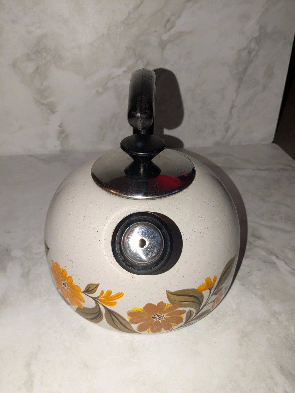 Vintage JPM Capri Enamel Whistle Tea Pot Kettle Made In Spain Few Blemishes