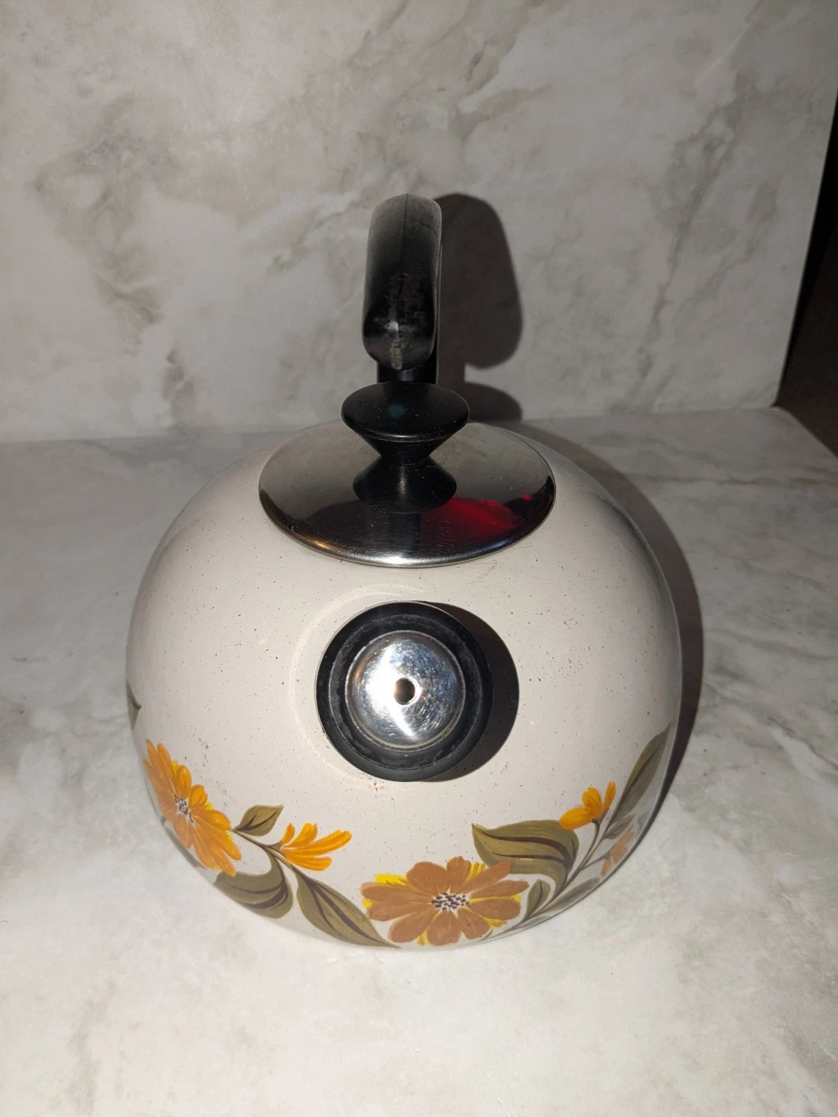 Vintage JPM Capri Enamel Whistle Tea Pot Kettle Made In Spain Few Blemishes