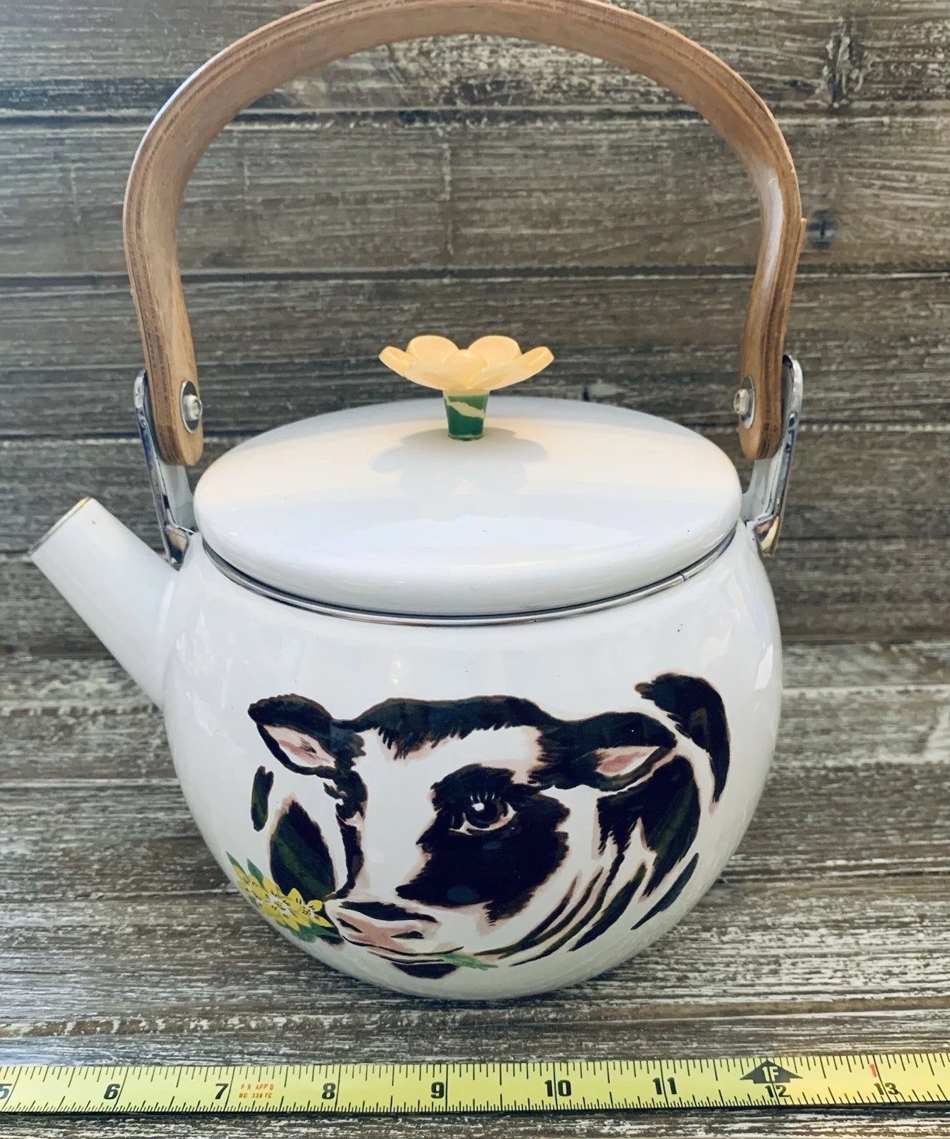 Cow Tea Pot Metal Painted Enamel Vintage
