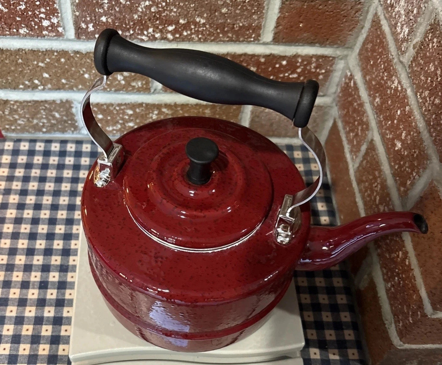 Classic PD Paula Deen Signature Speckled Burgundy Enamel Tea Pot Kettle! | eBay