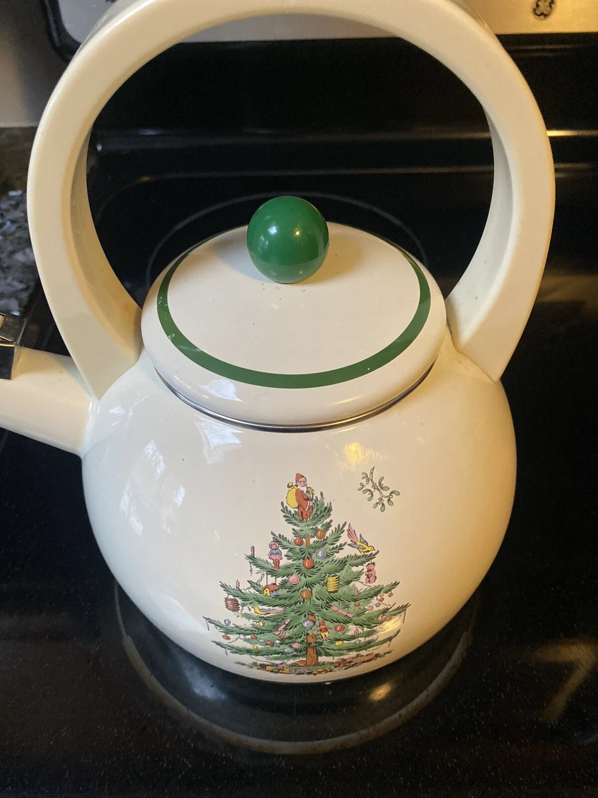 Vintage Spode Christmas Tree Whistling Tea Kettle Pot Porcelain Enamel 2.2 Quart | eBay