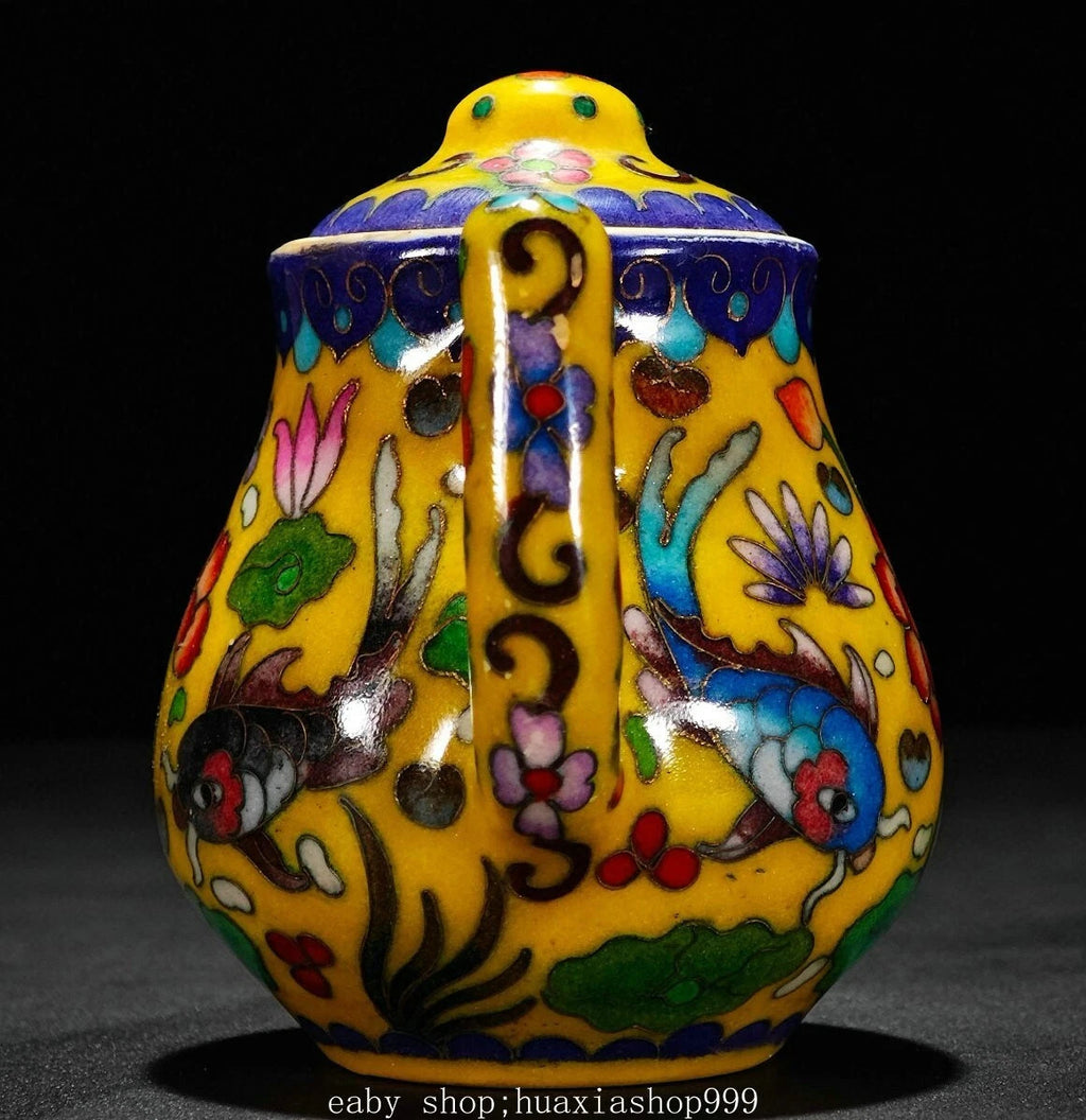 8" Colour Enamel Porcelain Cloisonne Enamel Filigree Fish Teapot Cup Tray Set | eBay