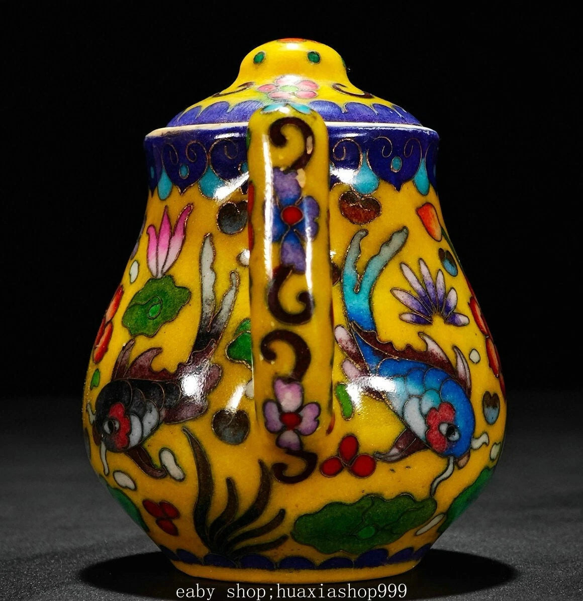 8" Colour Enamel Porcelain Cloisonne Enamel Filigree Fish Teapot Cup Tray Set | eBay