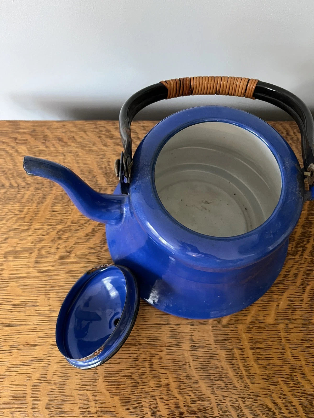 Vintage Dark Blue Enamelware Tea Kettle MCM Japan Enamel Teapot Decor | eBay