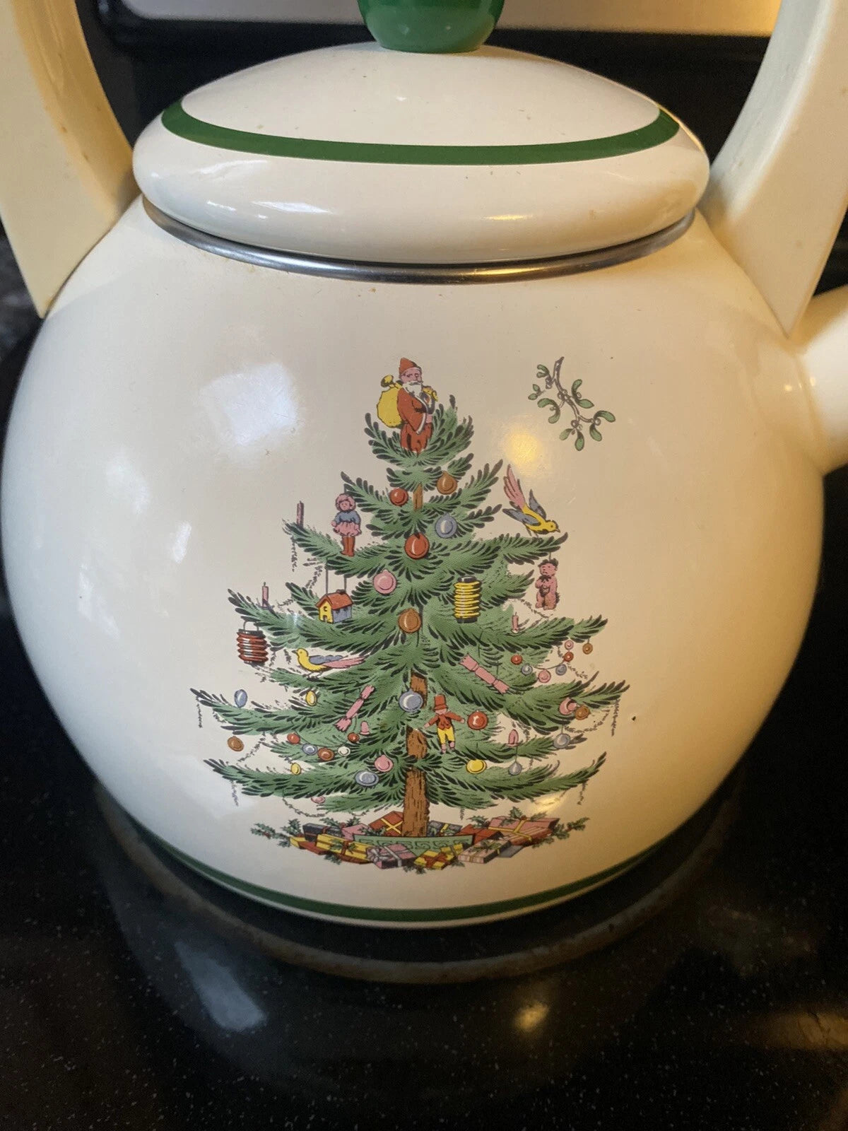 Vintage Spode Christmas Tree Whistling Tea Kettle Pot Porcelain Enamel 2.2 Quart | eBay