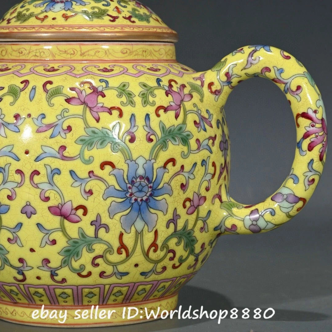 6.8" Yongzheng Marked Yellow Enamel Porcelain Flower Pattern Lid Wine Tea Pot | eBay