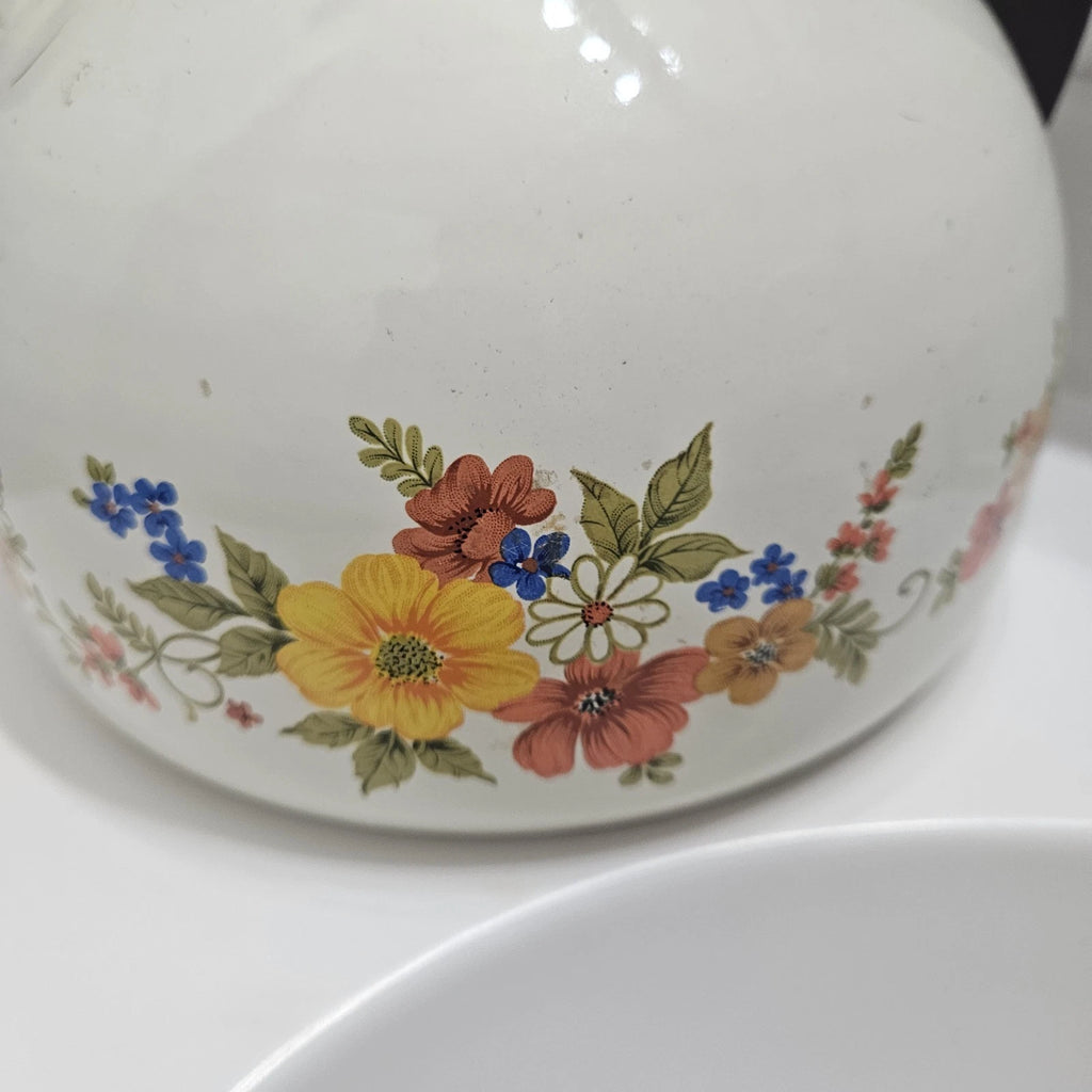 Vintage JPM Enamel Tea Pot Kettle LARGE Sweet Flowers Made In Spain RARE