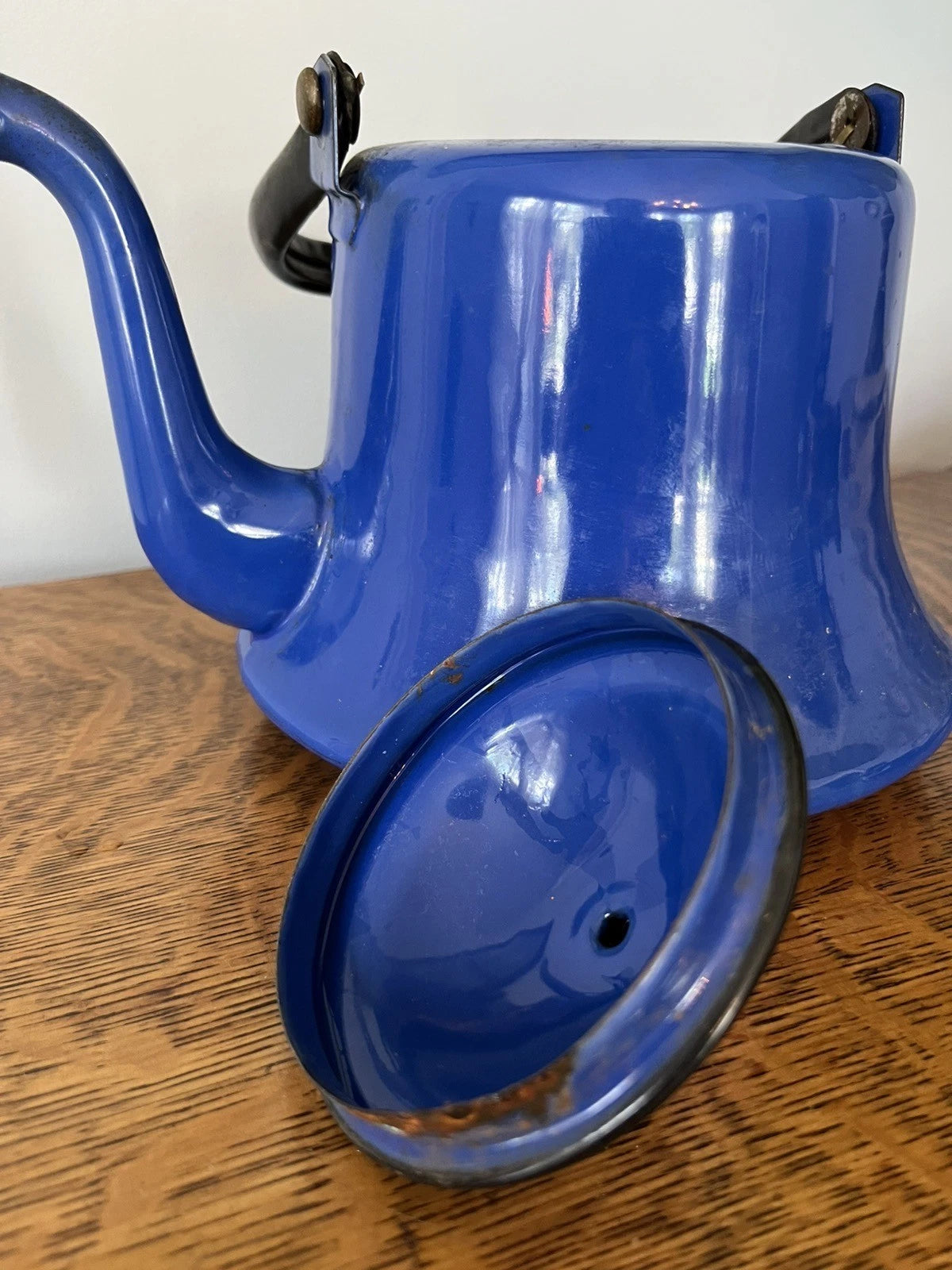 Vintage Dark Blue Enamelware Tea Kettle MCM Japan Enamel Teapot Decor | eBay