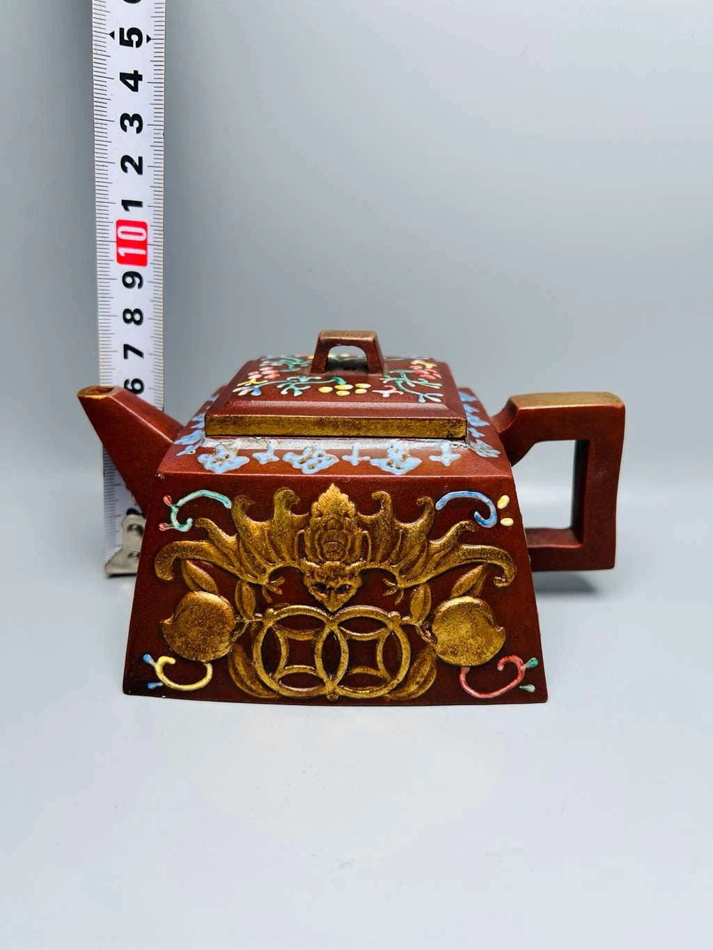 Chinese Yixing Zisha Clay Handmade Exquisite Enamel Colour Bat Teapots 7909