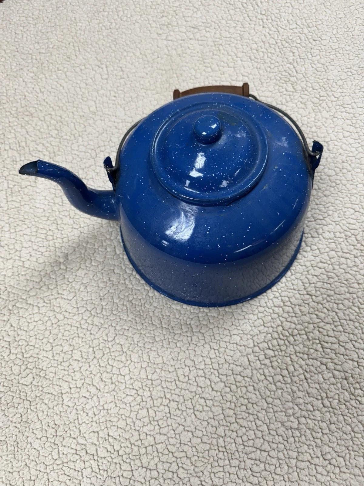 Vintage Primitive Antique Speckled Enamelware Teapot Tea Kettle Rustic Farmhouse