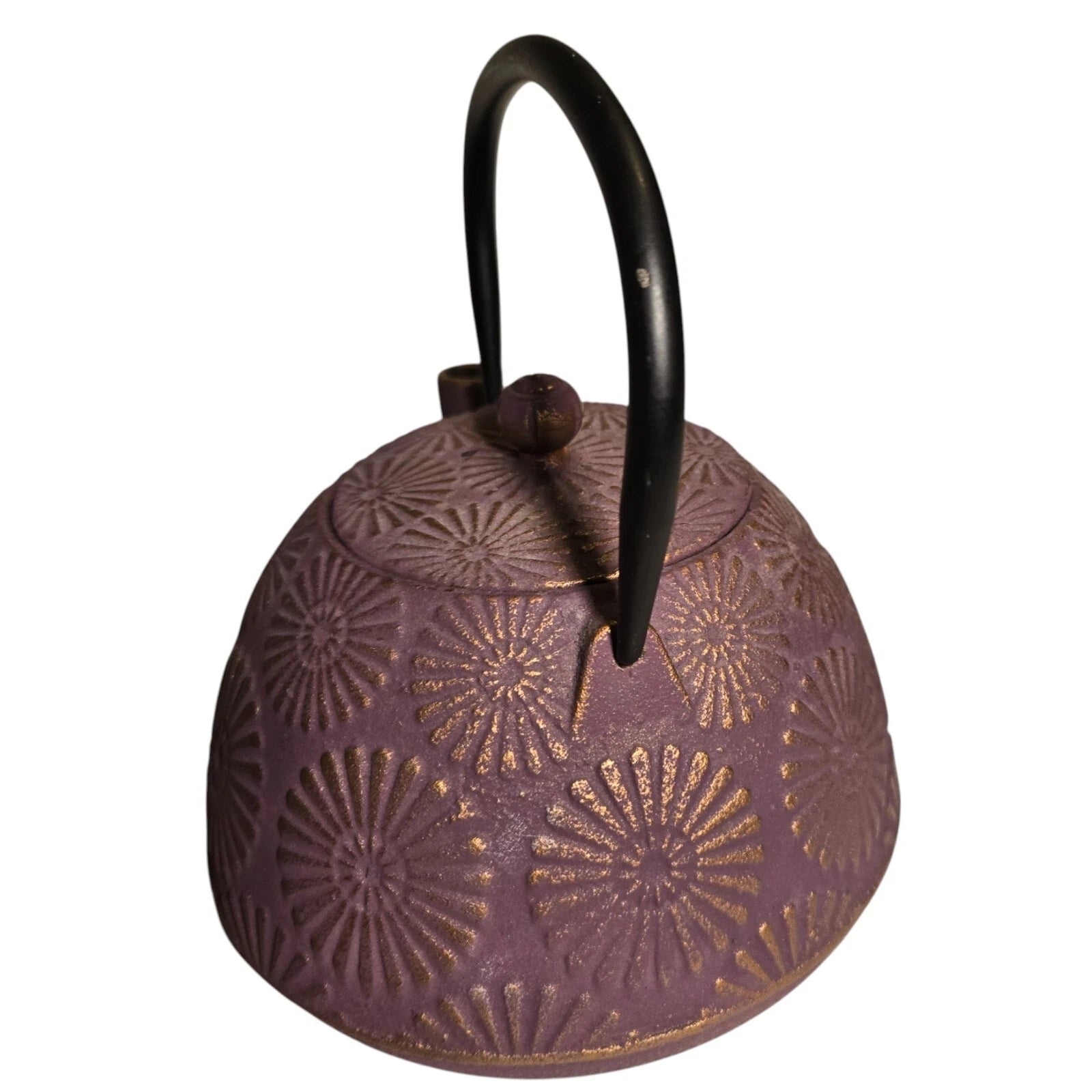 Purple and Gold Flower Cast Iron Teapot Black Enamel Interior 5.5 in | eBay