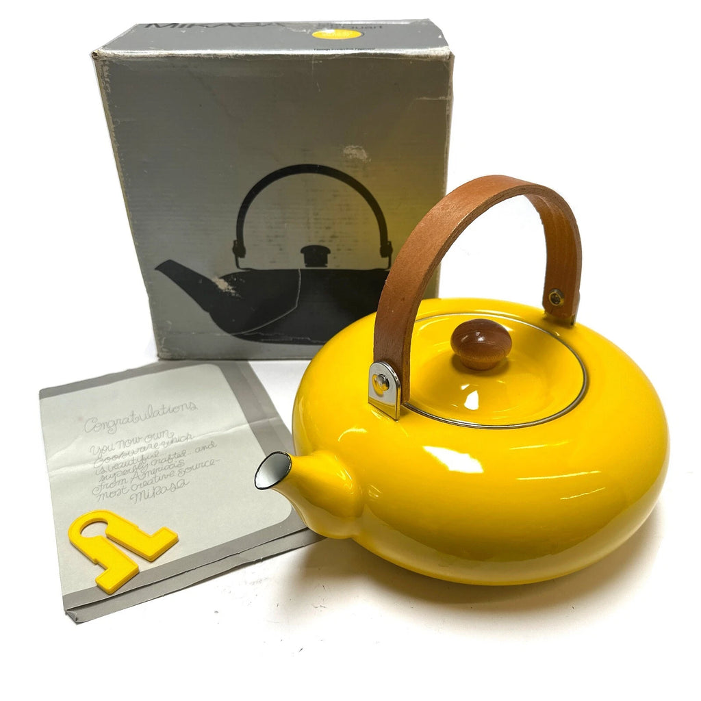 Vtg MCM Yellow Enamel Tea Kettle 1970s Mikasa Habitat Teapot Made in Japan NEW | eBay