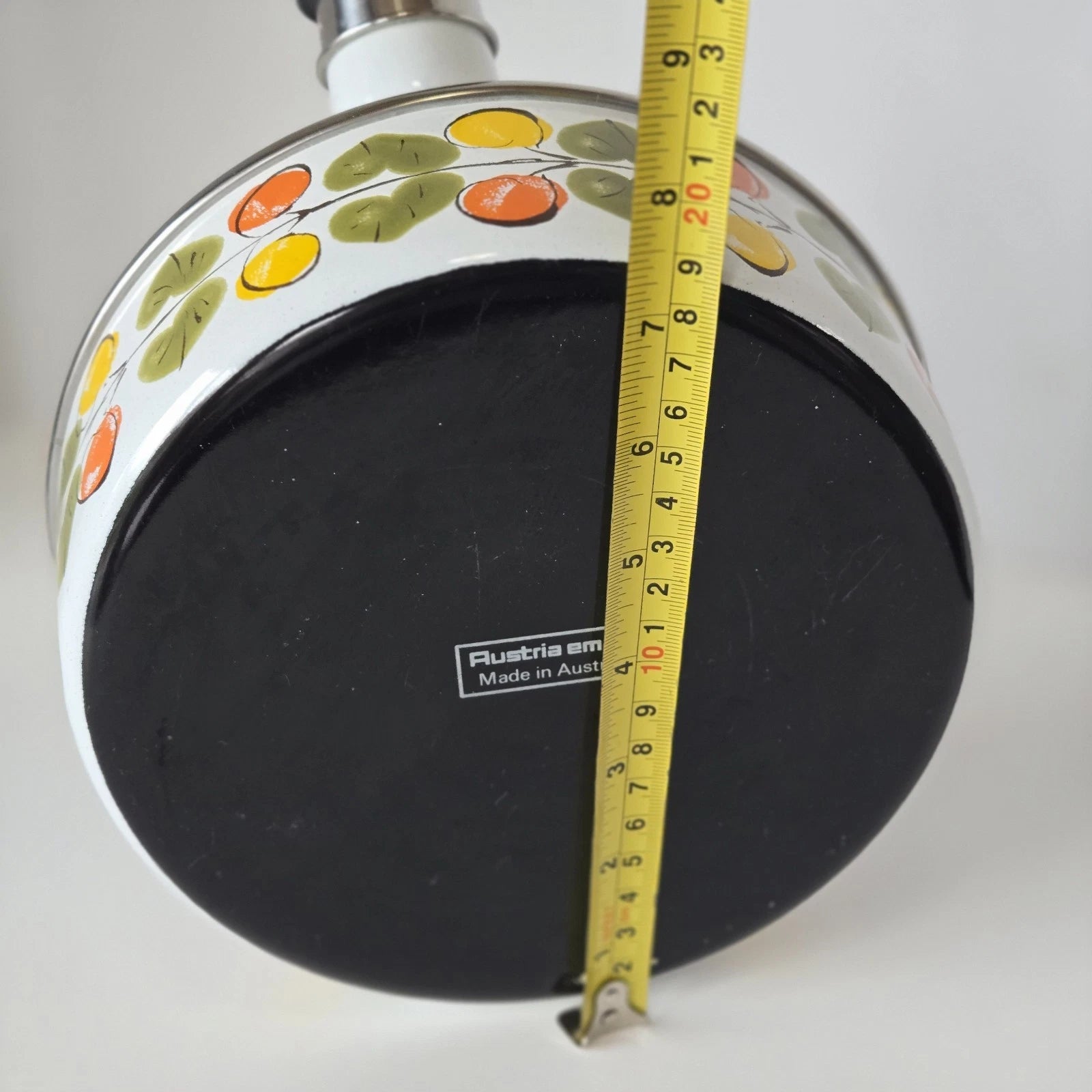 Vintage Enamel Tea Pot Kettle Whistles Lemon Orange Leaves Austria Email MCM | eBay