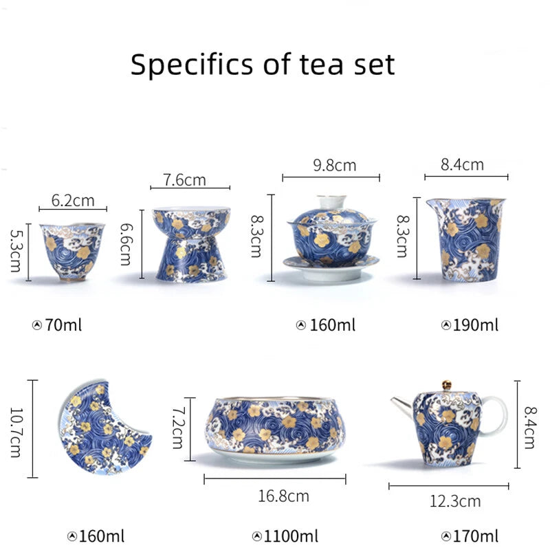 Pure Silver Tea Set Health Care Jingdezhen Color Enamel Porcelain Gaiwan Pot Cup