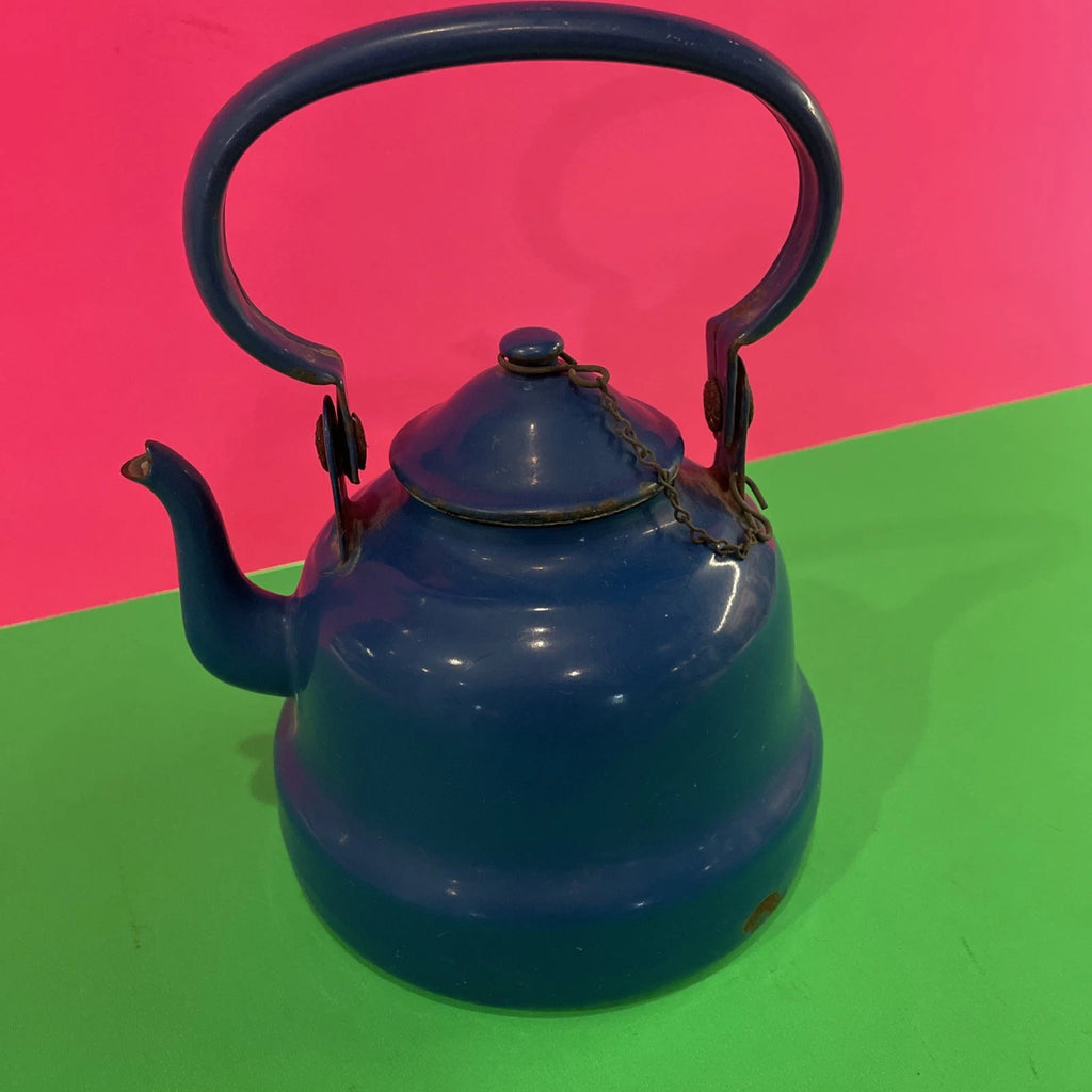 VTG-blue Enamel On Metal Tea Pot/ Made In Yugoslavia.