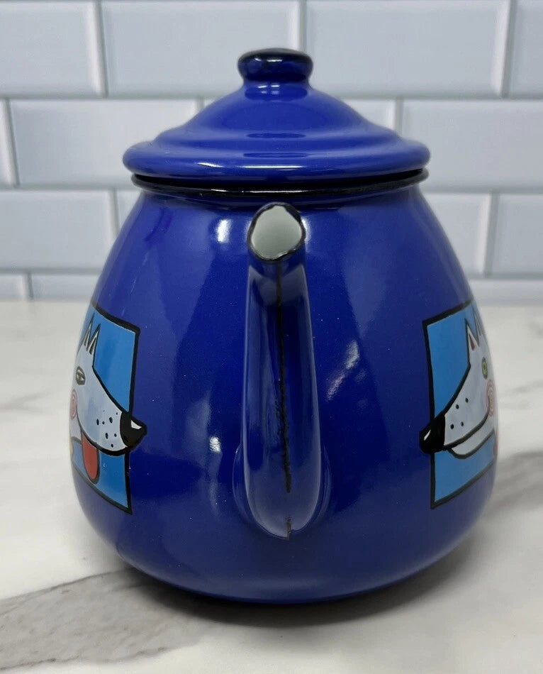 Smaltum Enamelware Teapot Kettle Dog Blue