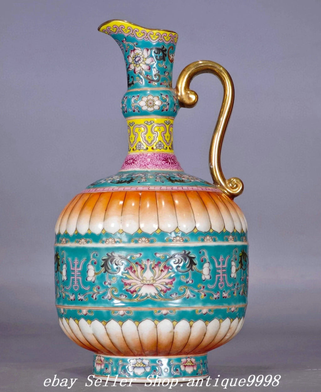 11.8''Old Qing Dynasty Enamel Color Porcelain Gold Flower Wine Tea Pot Flagon | eBay