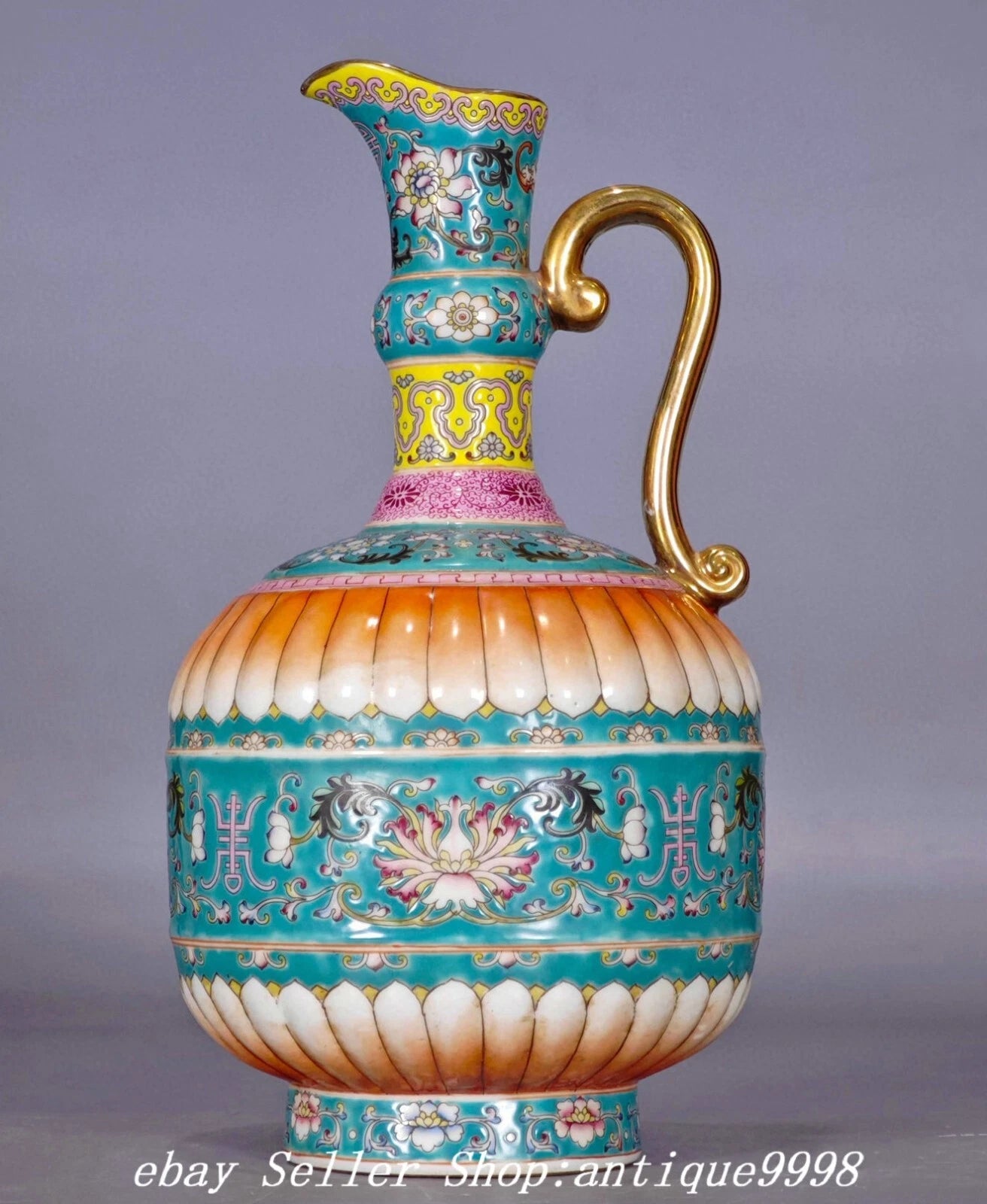 11.8''Old Qing Dynasty Enamel Color Porcelain Gold Flower Wine Tea Pot Flagon | eBay