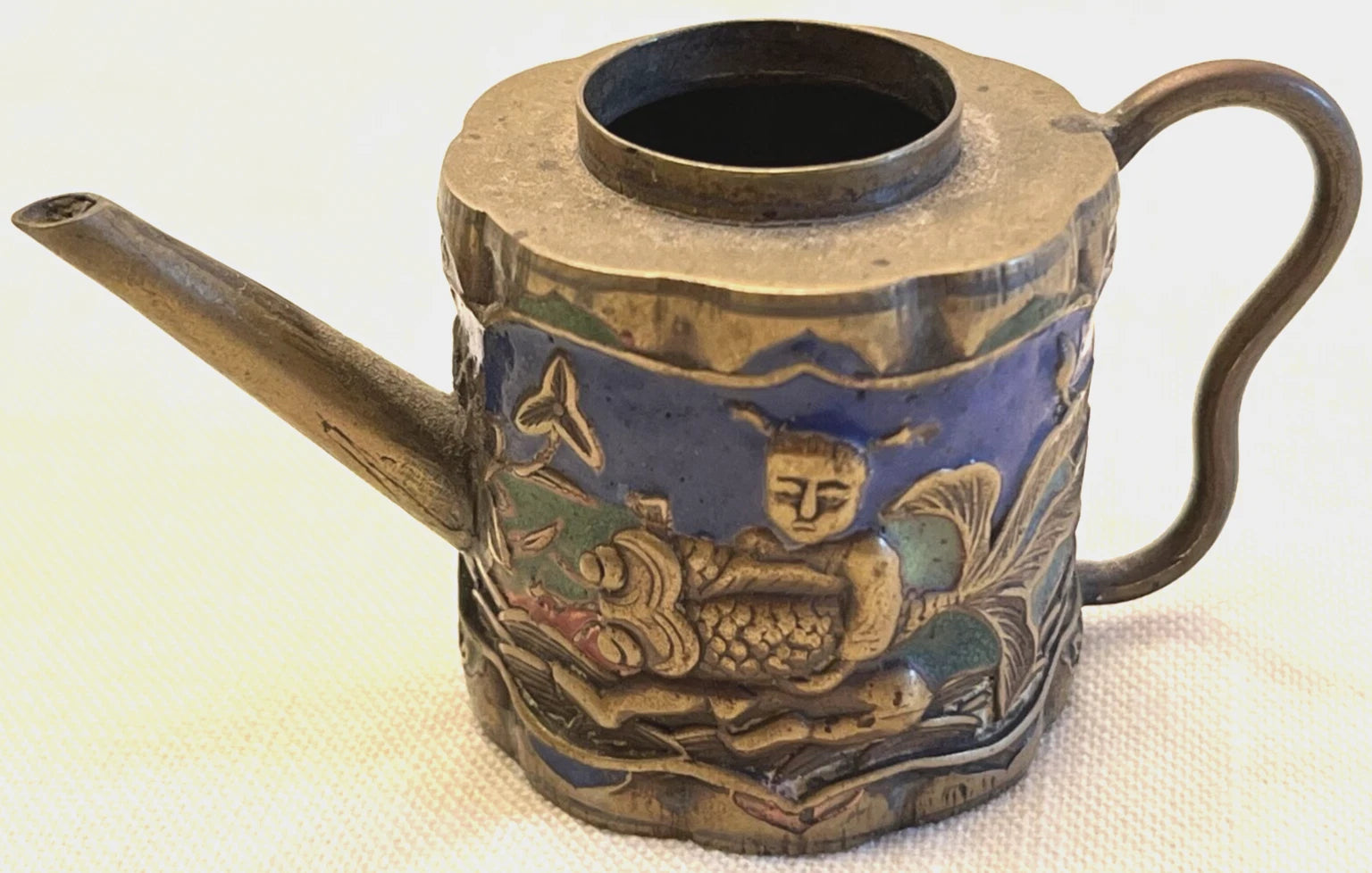 Old Vintage China Miniature TEAPOT Brass Repousse Enamel Multi Color 1.5" Tall | eBay