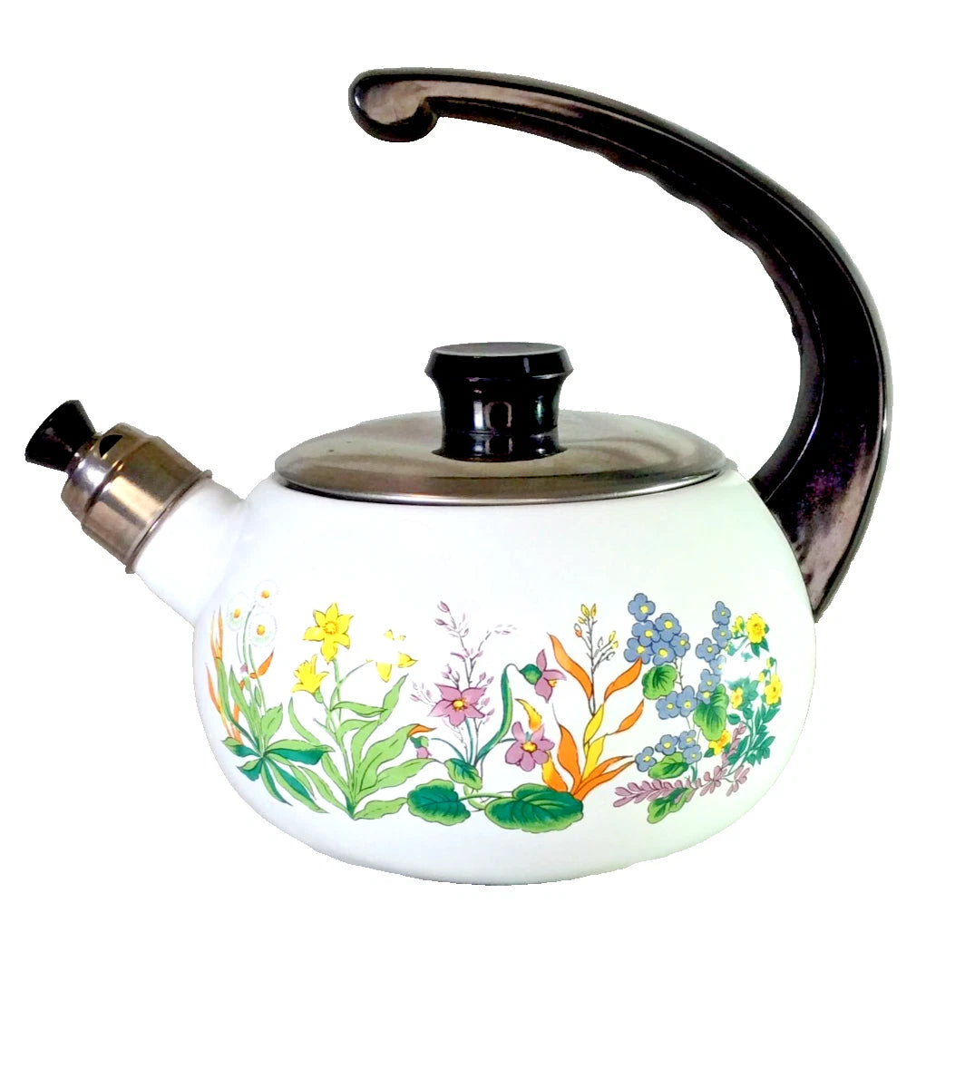 VINTAGE SUDBURY WHITE/FLORAL ENAMEL TEAPOT -1981-EUC | eBay