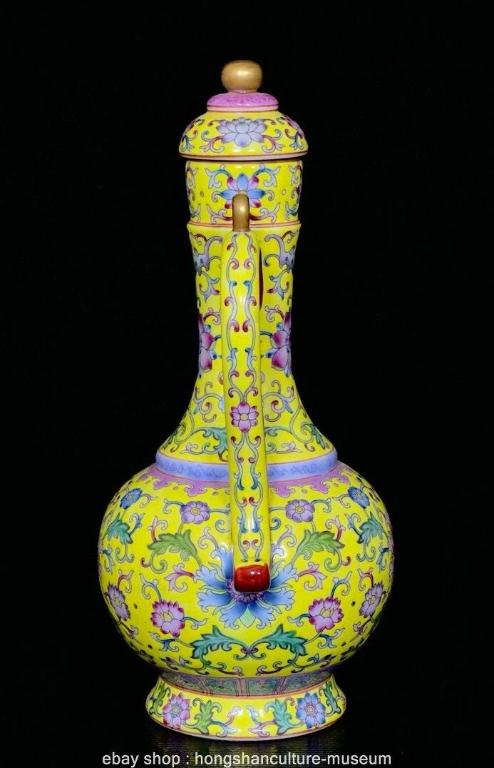 9.4" Qing Yongzheng Marked Enamel Colour Porcelain Flower Wine Tea Pot Flagon