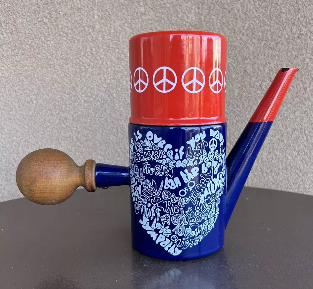 VERY RARE Vintage Peace Hippie Enamelware Tea Pot Dutch Style Wooden Handle | eBay