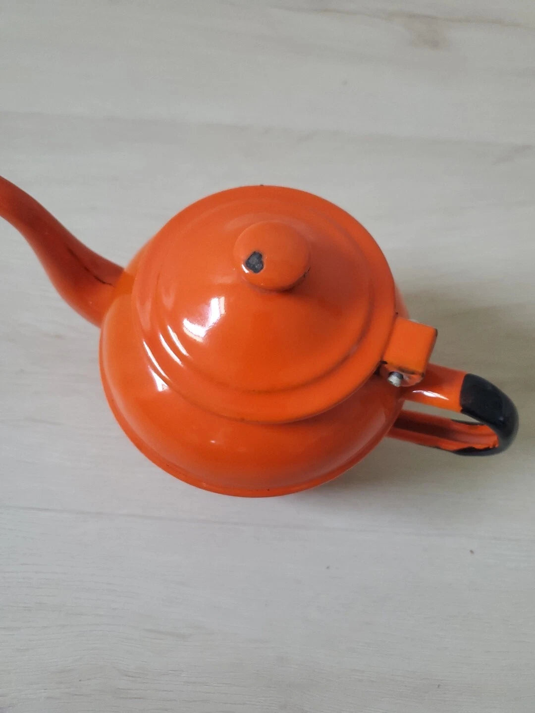 Vintage Orange Black Enamel Ware Small Tea Pot Kettle Knobler Poland | eBay