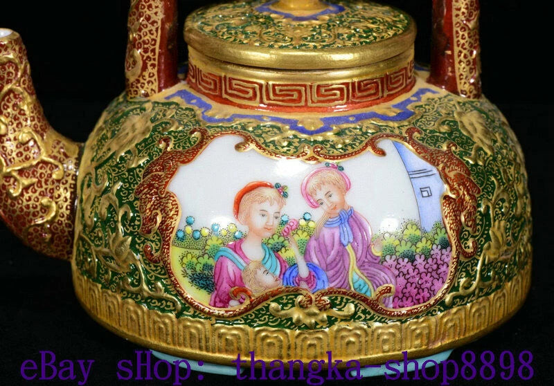 5" Qianlong Year Enamel Colour Porcelain Gold Western belle Beauty flagon Teapot | eBay