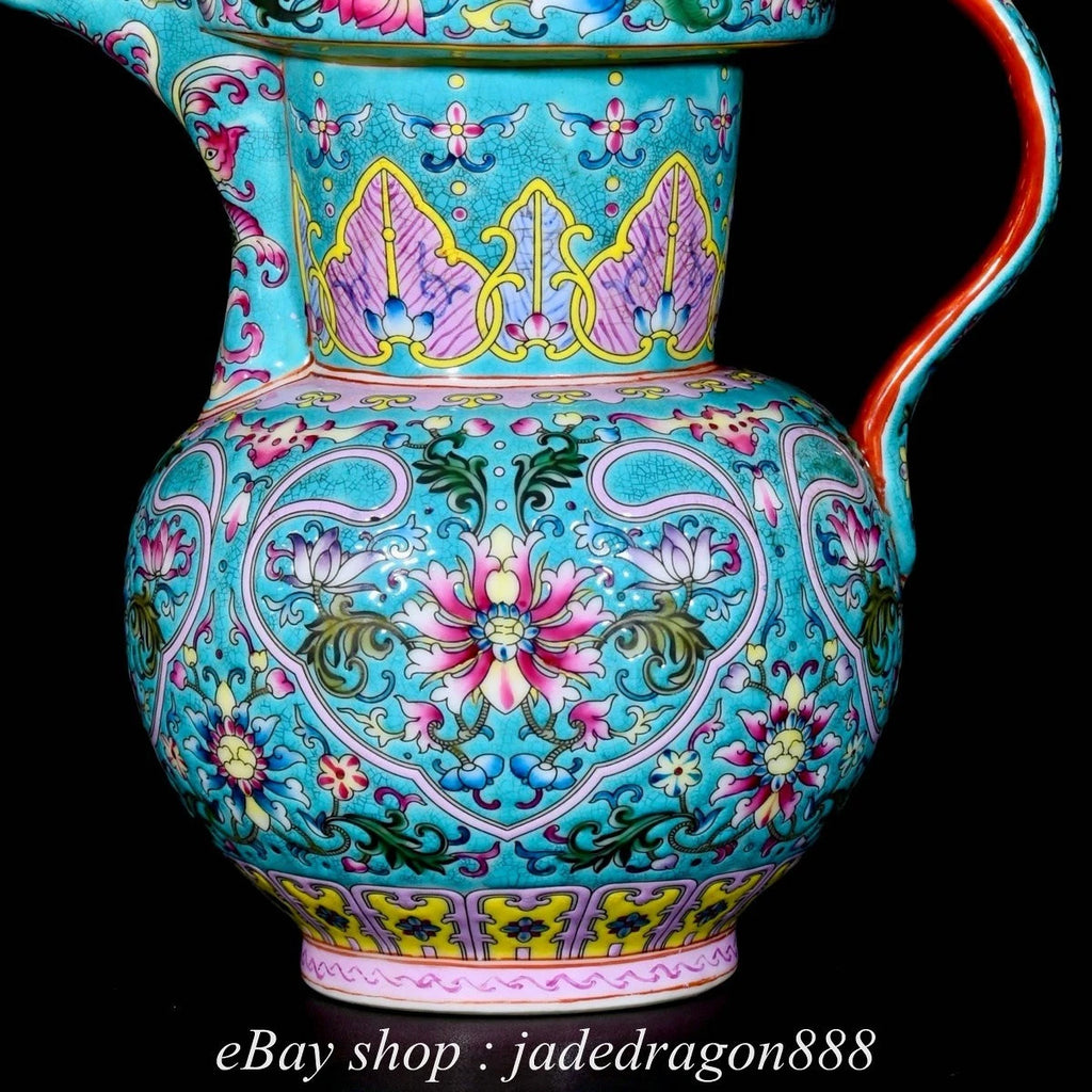 9" Yongzheng Marked Enamel Porcelain Gilt Flower Leaf Pattern Wine Tea Pot