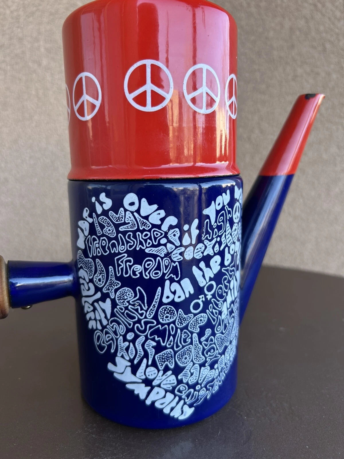 VERY RARE Vintage Peace Hippie Enamelware Tea Pot Dutch Style Wooden Handle | eBay