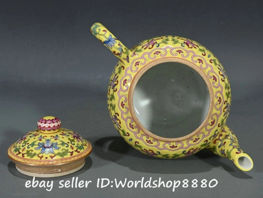 6.8" Yongzheng Marked Yellow Enamel Porcelain Flower Pattern Lid Wine Tea Pot | eBay
